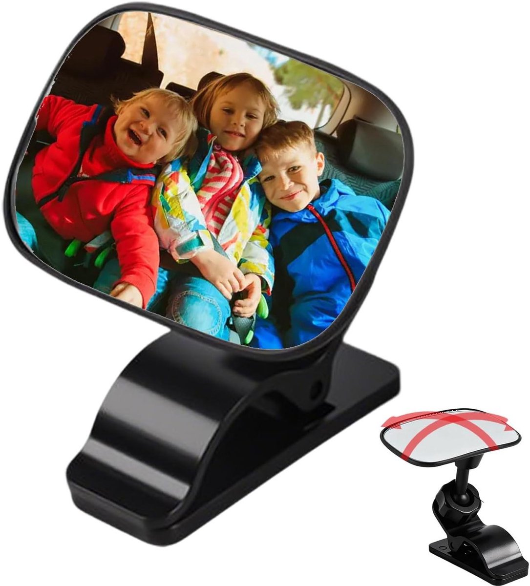 Autospiegel Kinderen - Baby Spiegel Auto - Kind Observeren - Gebogen Ultrawidehoek - 12 x 10 x 7 cm - Zwart
