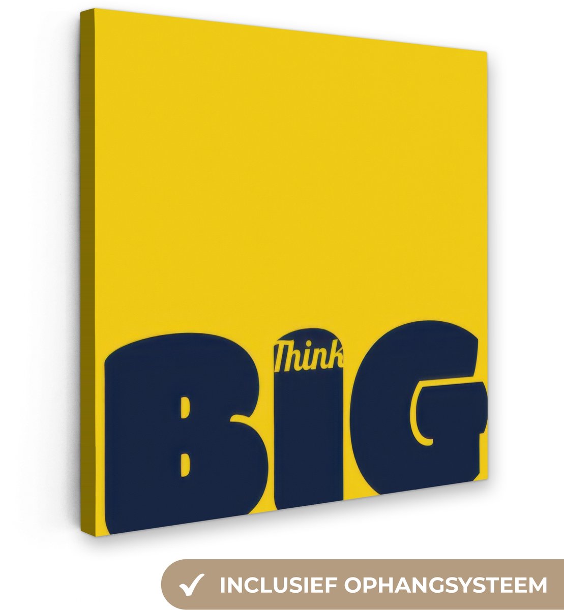 Canvas schilderij 50x50 cm - Exclusieve wanddecoratie Geel - Think big - Grafisch - Muurdecoratie woonkamer - Slaapkamer decoratie - Kamer accessoires - Schilderijen op canvas