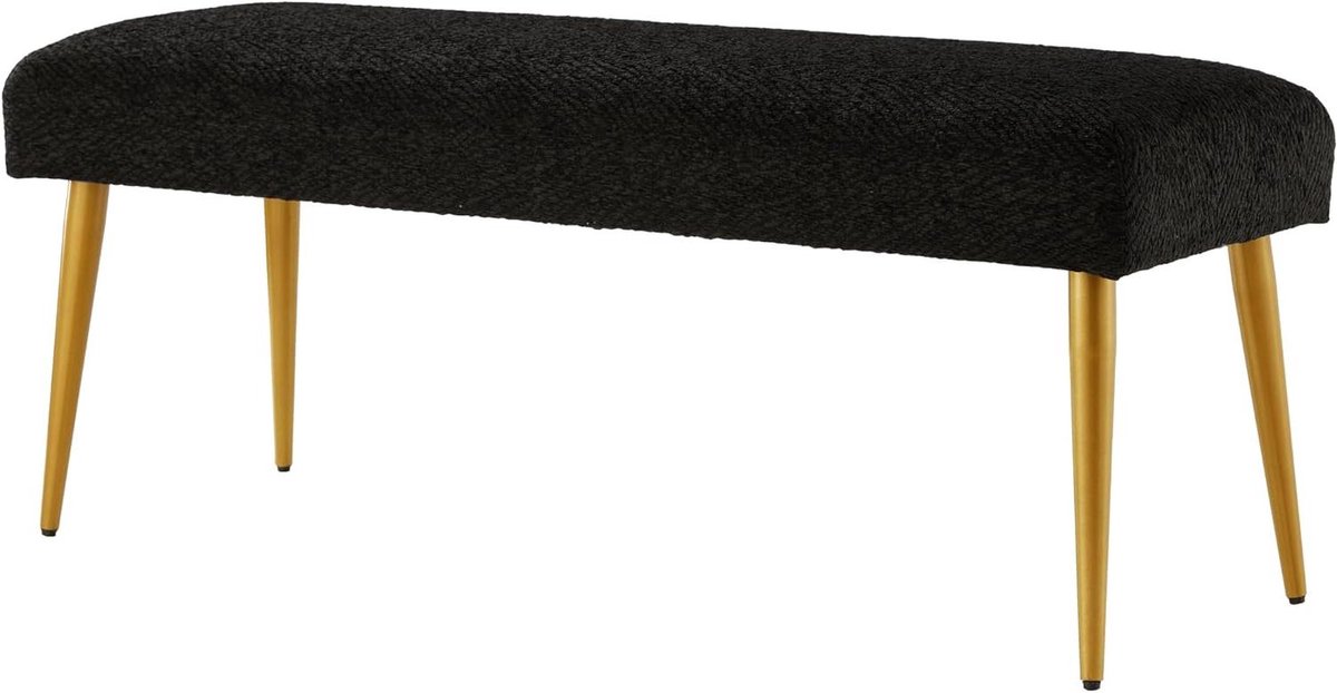 Lange Bank - Zitbank Kruk - Extra Zitplaats - Verstelbare Voeten - 112 cm Breed - Zwart