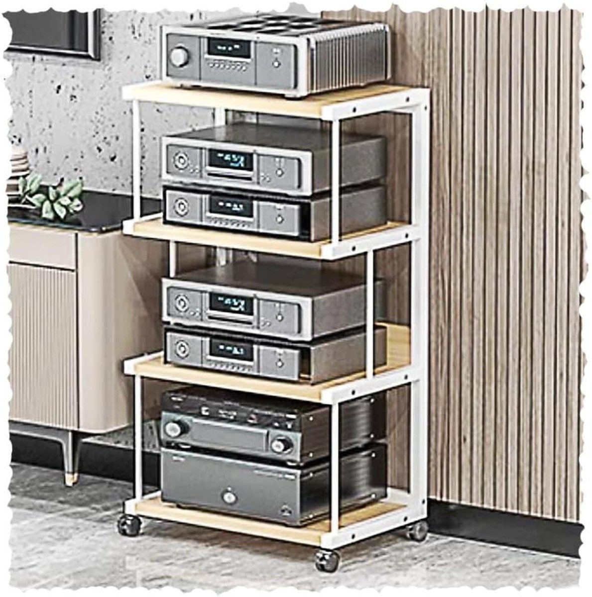 Opbergkast Audio - Mediastandaard Open - Hifi Componenten - Met Wielen - 100 cm - Zwart