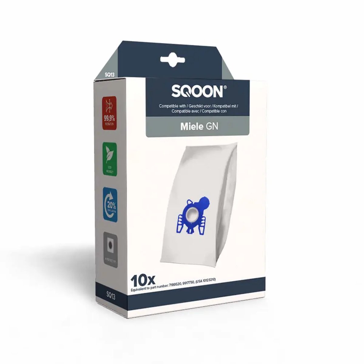 SQOON® (SQ13) Stofzuigerzakken geschikt voor Miele GN - Gelijk aan model: 9917730 - High Filtration voor optimale stofopname en schone uitblaaslucht