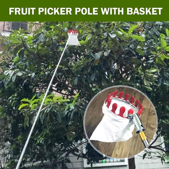 Fruitplukker met mand - Telescopische grijper - Fruit oogsten - Roestvrij staal - Tot 3 meter - Zilver — afbeelding 4
