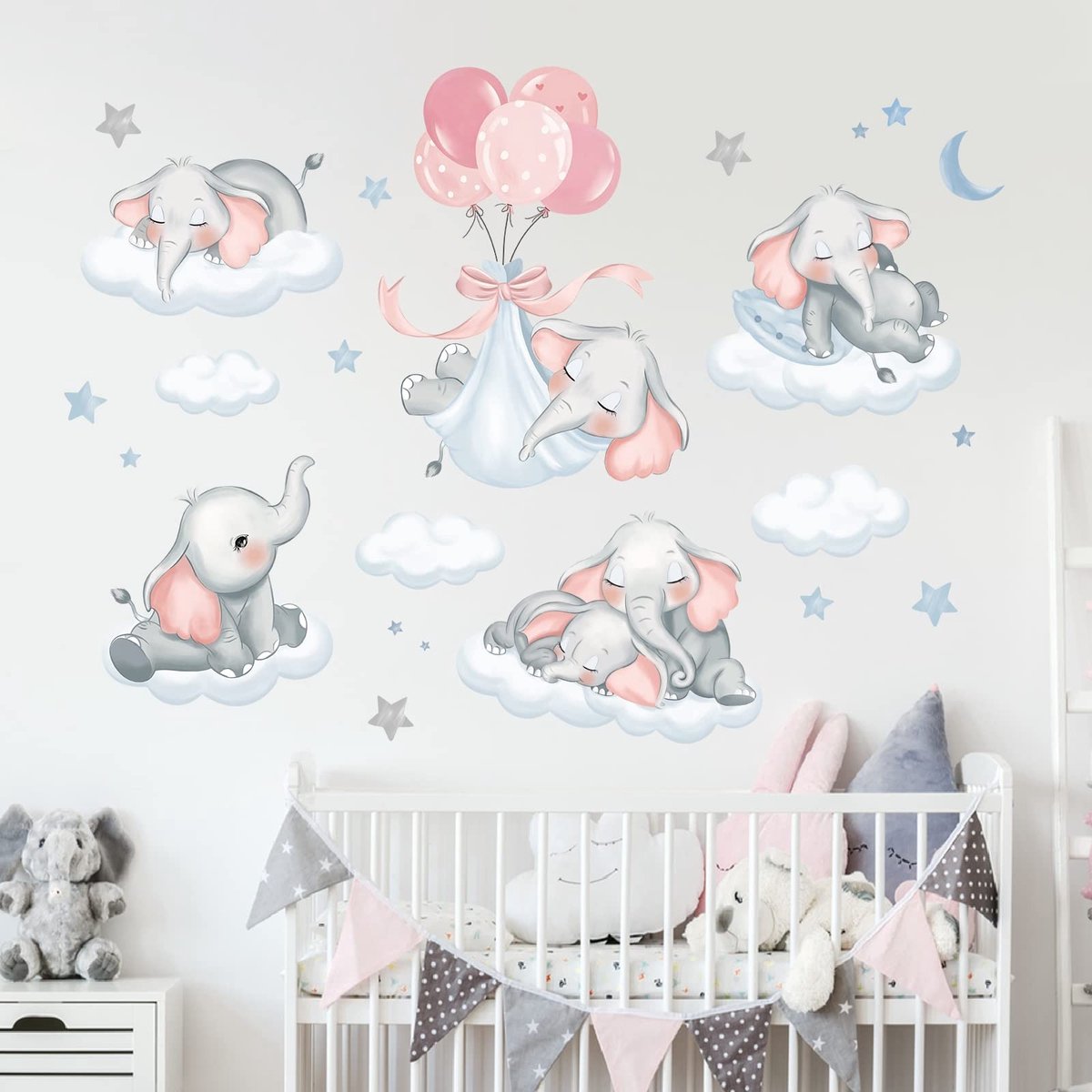 Dailygoods - Cosensi - Dailygoody - Wanddecoratie - Olifant Muurstickers - Kinderen - Multicolor - Dieren Stickers voor Baby- en Kinderkamer