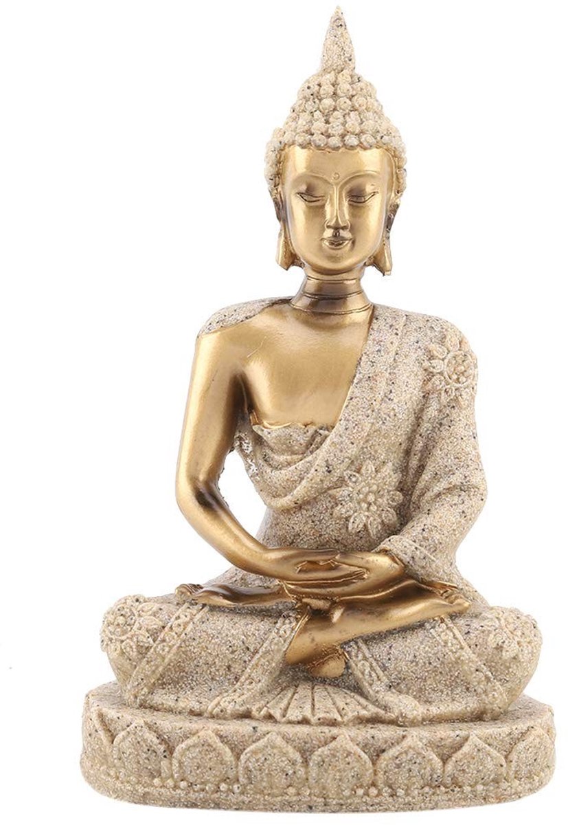 Dailygoods - Dailygoody - Meditatie Zittende Boeddha - Retro Woondecoratie - Goud - Hars Sculptuur - Creatieve Kunst - Geschikt voor Woonkamer - 11 cm