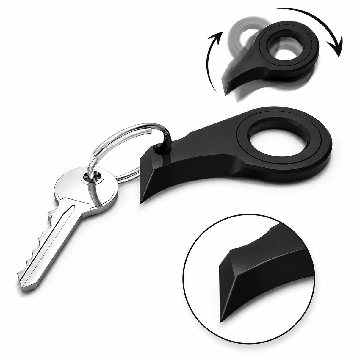 Doosopener Sleutelhanger - Key Spinner Fidget - Veilige Pakketopener - Mini Box Opener - Stress Relief Gadget - Compact EDC Tool - Zwart