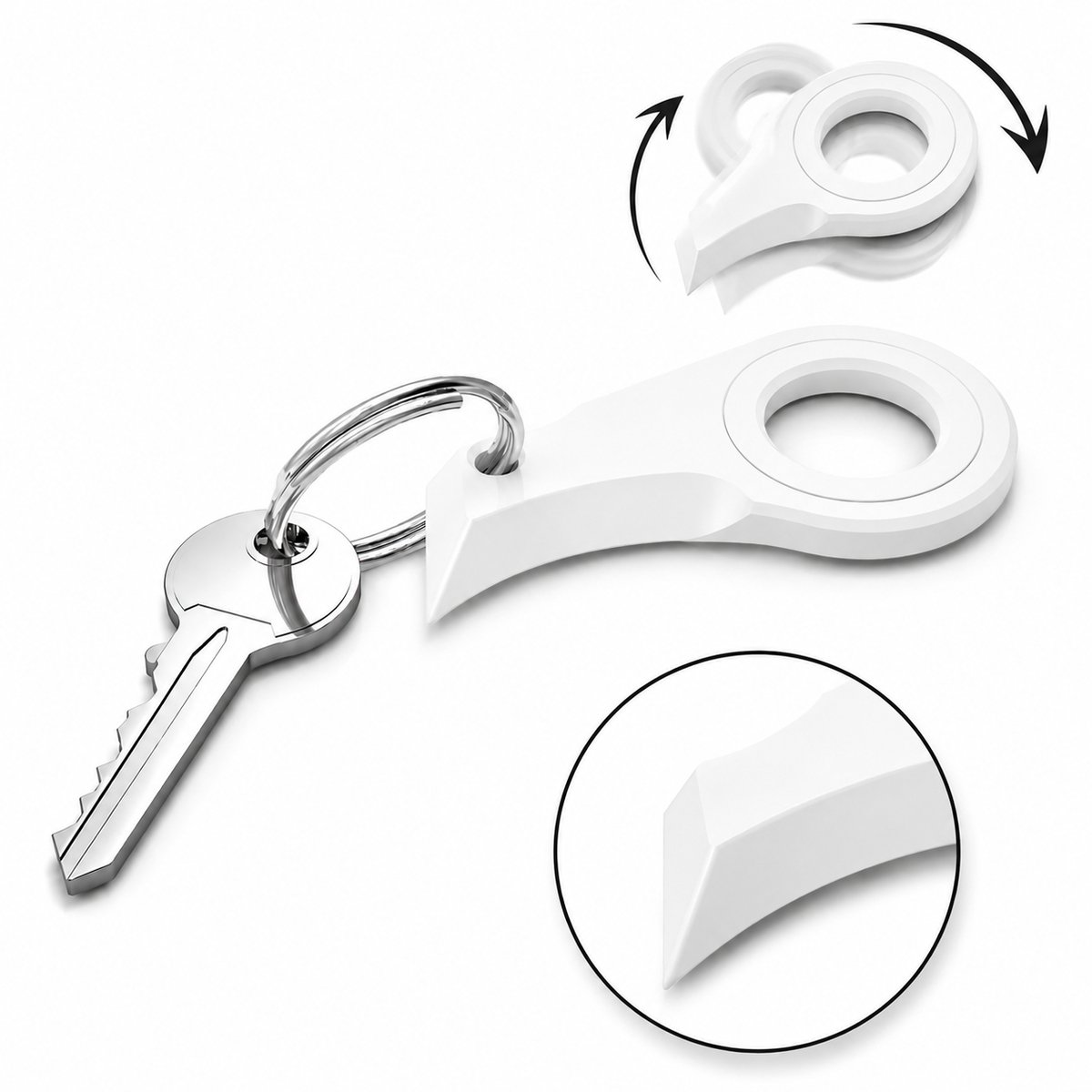 Doosopener Sleutelhanger - Key Spinner Fidget - Veilige Pakketopener - Mini Box Opener - Stress Relief Gadget - Compact EDC Tool - Wit