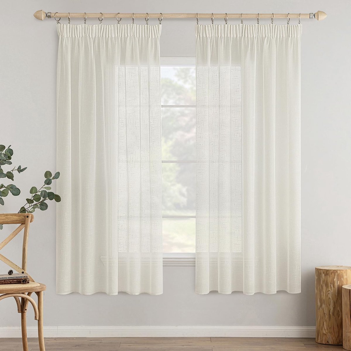 Cosensi - Dailygoods - Dailygoody - Voile-gordijnen - Transparant - Modern design - Ivoorwit - Lichtdoorlatend - Geschikt voor woonkamer en slaapkamer - 140 x 160 cm