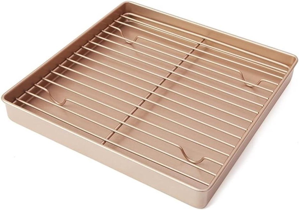 Bakrek Vierkant - Koelrooster Oven - Brood Bakken - Antiaanbaklaag - 27.4 cm - Goud