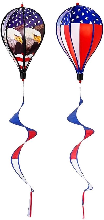 Wind Spinners, Set van 2 Luchtballon Twister Decoraties, 110 cm Tuinspinners voor Buiten, voor Memorial Day, 4th of July feestdagen, balkon, boom, raam, terras,