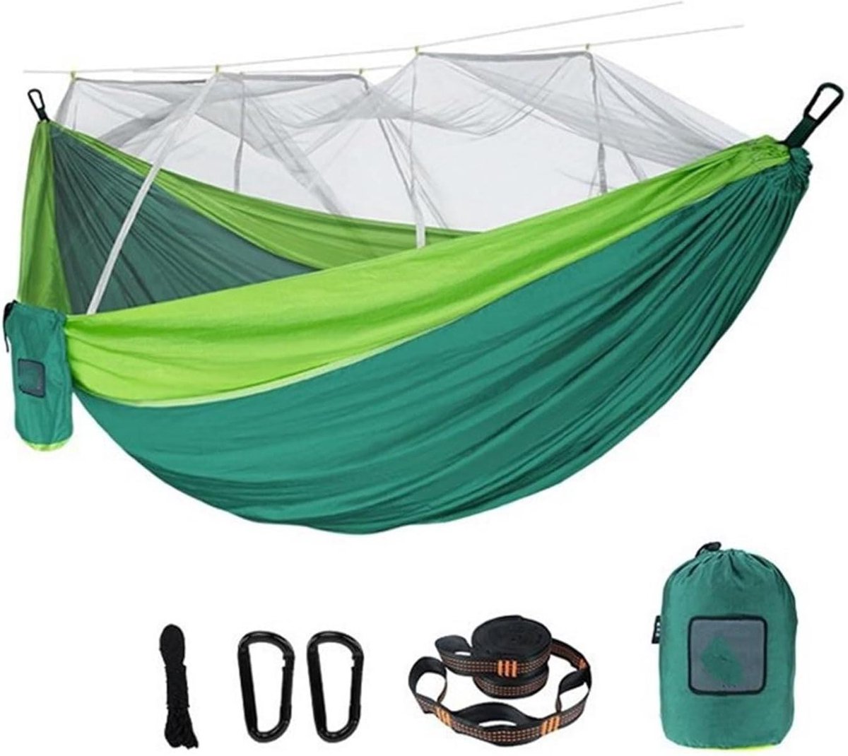Reishangmat - Kampeerhangmat Draagbaar - Buiten Ontspannen - Met Geïntegreerde Klamboe - 270 x 140 cm - Groen