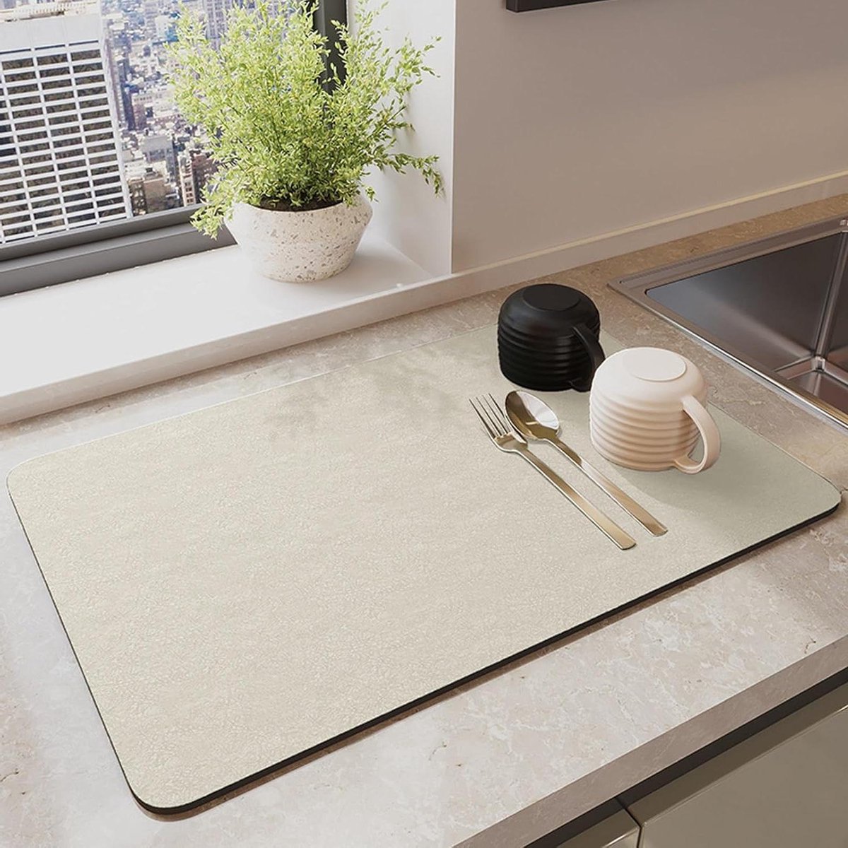 Koffie Mat - Afwas Droogmat - Keuken Aanrecht - Super Absorberend - 40x50cm - Beige