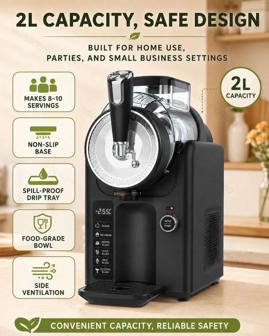 Slushmachine 5-In-1 - IJsdrankmaker - Drankjes Maken - Geen Ijs Nodig - 2 Liter - Zwart — afbeelding 2