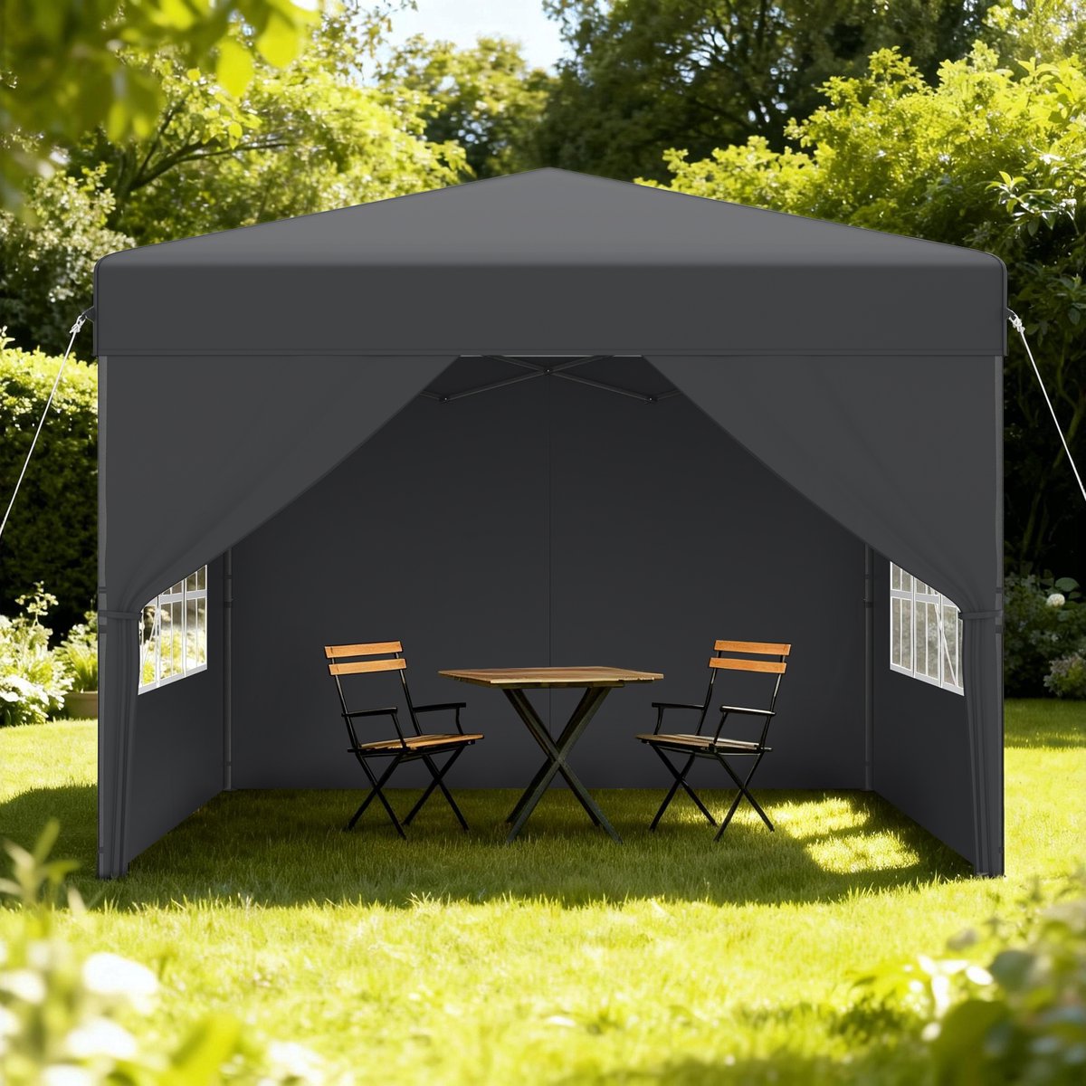 Froadp 2,5 x 2,5 m One-Touch Opvouwbare Partytent Inclusief 4 Zijpanelen Tent Tuinpaviljoen Geschikt voor binnenplaatsen & tuinen Voor buitengebruik Antraciet