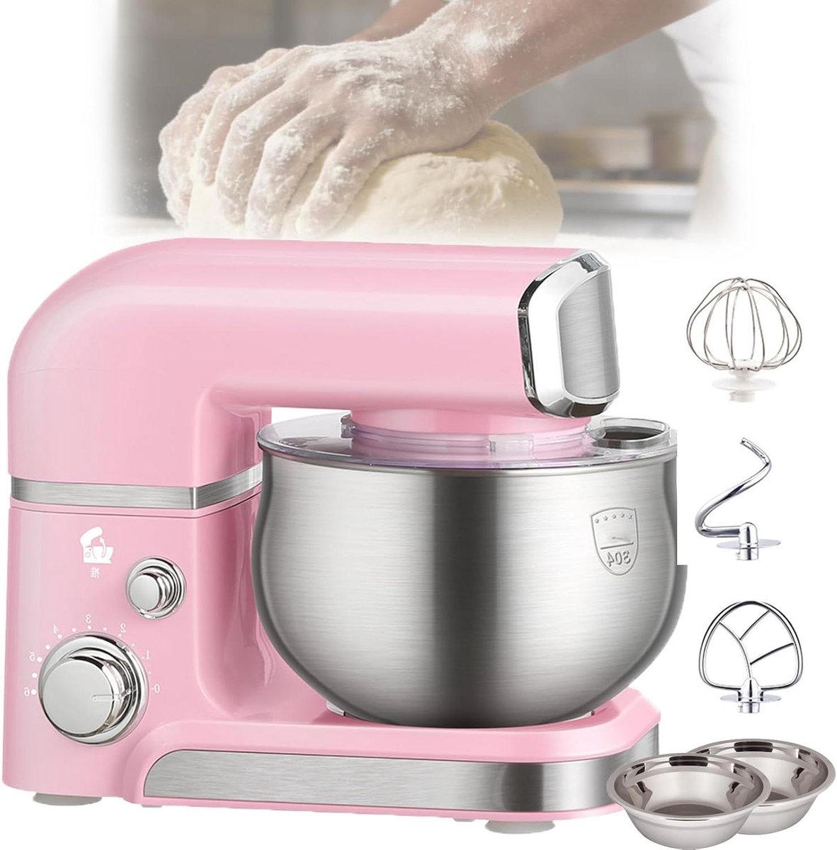 Elektrische Keukenmixer Standmixer Thuis Bakken 6 Snelheden 3.5L Kom Roze