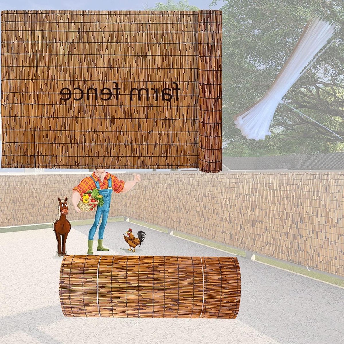 Bamboe afscherming, privacyhek voor terras en tuin, decoratief balkonscherm, rolpanelen, e