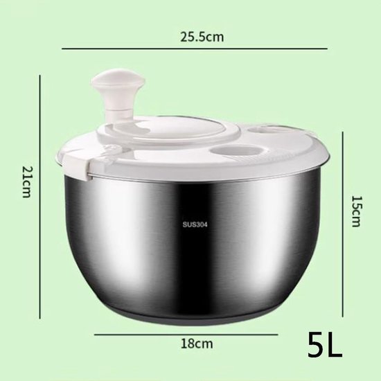 Grote Slacentrifuge - Groentereiniger - Salade Bereiden - Antislip Bodem - 6 Liter Inhoud - Zilverkleurig — afbeelding 2