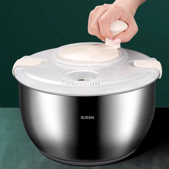 Grote Slacentrifuge - Groentereiniger - Salade Bereiden - Antislip Bodem - 6 Liter Inhoud - Zilverkleurig — afbeelding 4