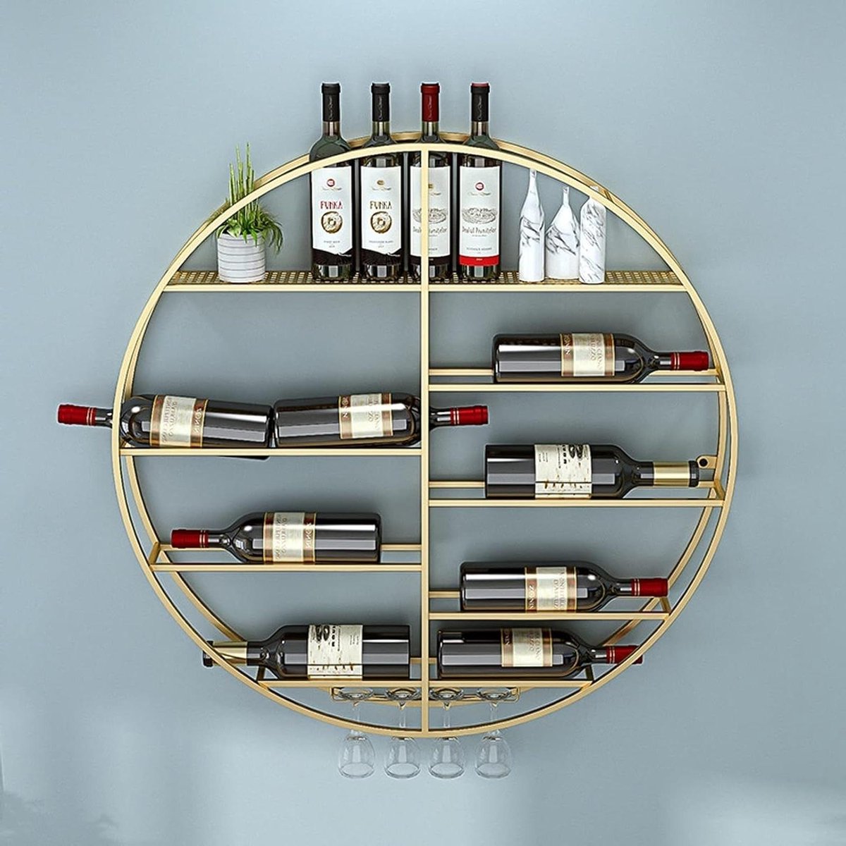 Metalen Wandrek - Opberger - Wijn Glazen - Stevige Constructie - 70 cm - Goud