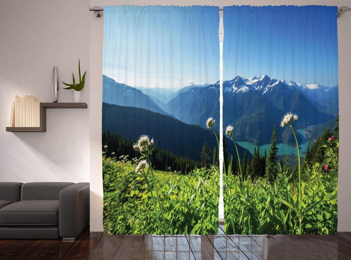 Natuur Gordijnen - Raambekleding Set - Woonkamer Decoratie - Digitale Print Technologie - 280 x 175 cm - Groen Sky Blue