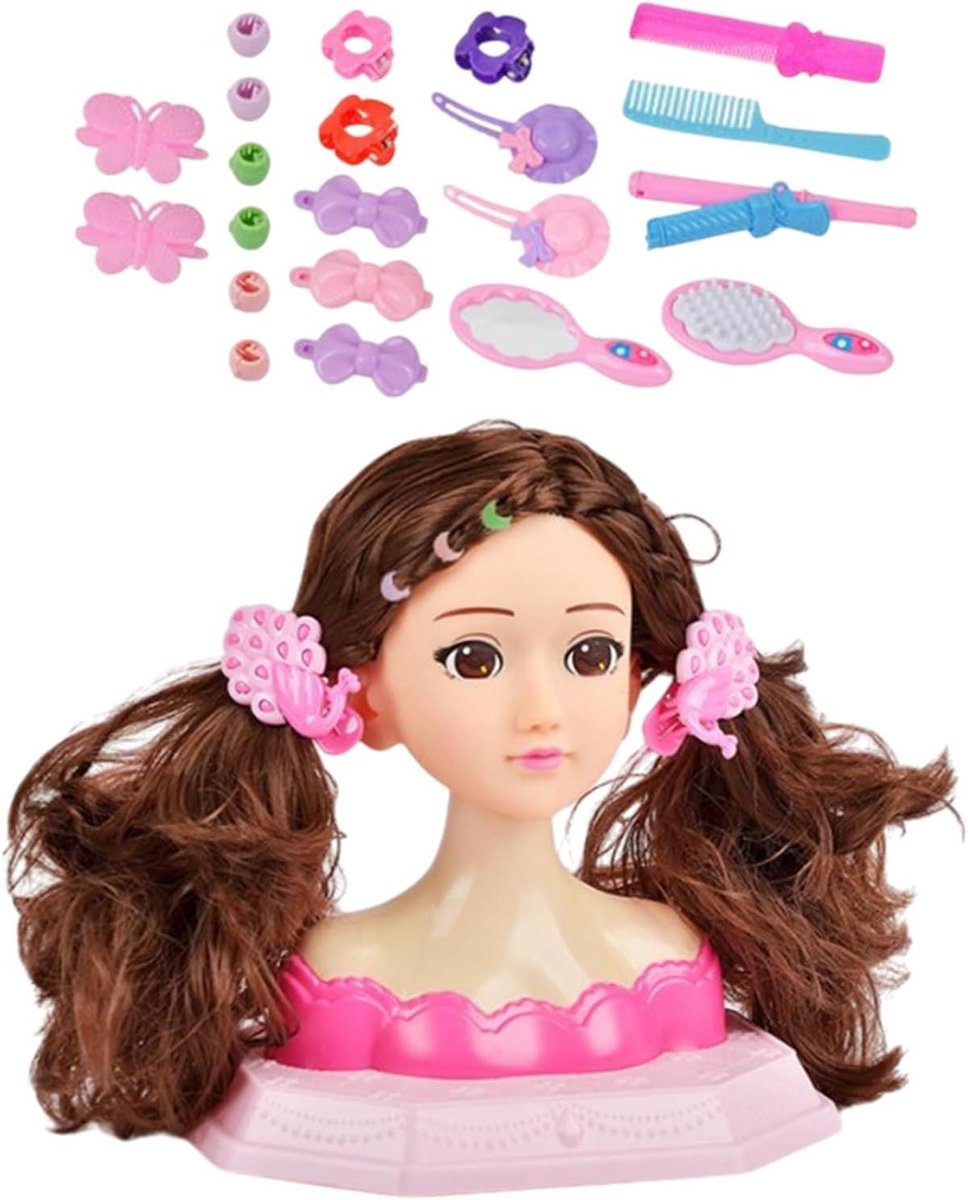 Poppenhoofd Kinderen - Haarstyling Oefenen - Creatief Spelen - Simuleert Huid - 30 x 22 x 17 cm - Meerkleurig