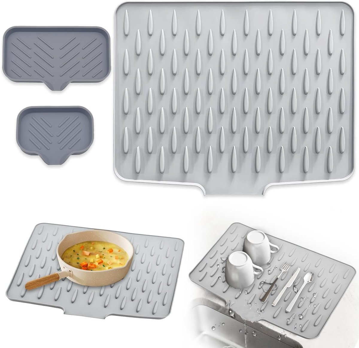 Siliconen Druipmat voor Keukengerei, Waterdoorlatende Drogen Mat, Antislip Werkblad Bescherming voor Afwas en Keuken Sink