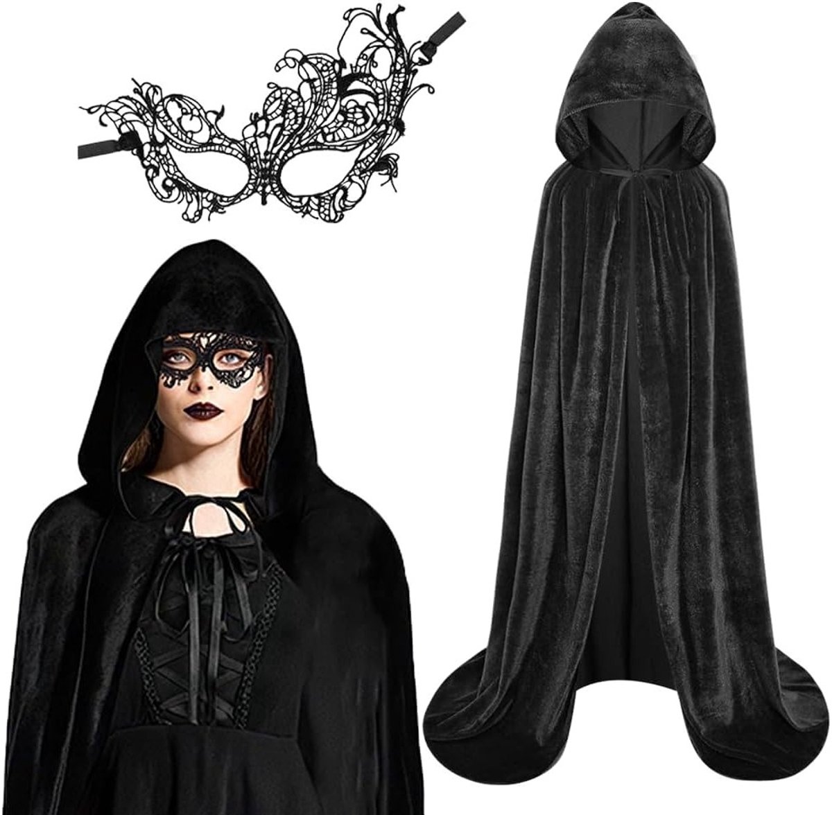 Heksen Cape met Kap voor Halloween en Kerst, Fluwelen Lange Cloak voor Feestkleding en Maskerade Party