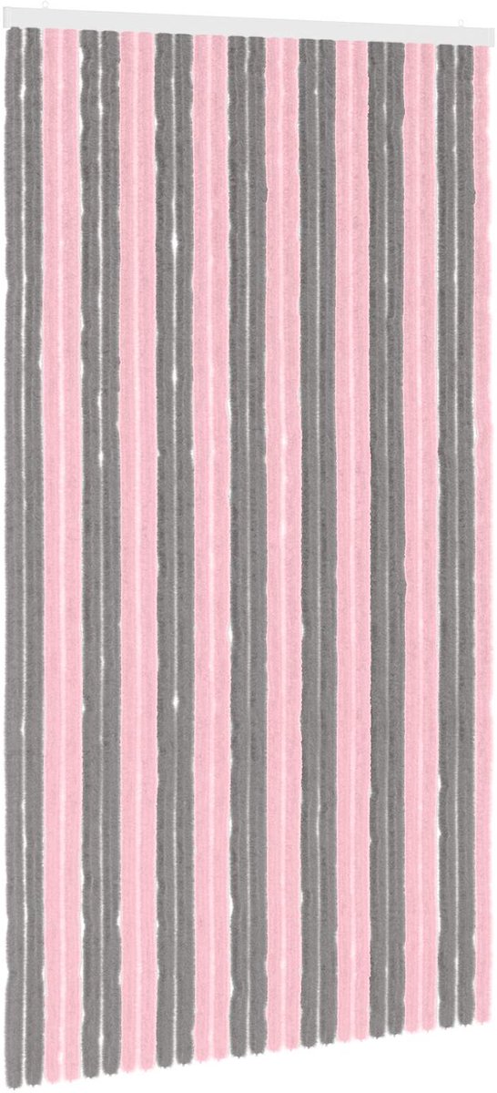 vidaXL - Insecten - Gordijn - Chenille - Zilvergrijs - en - Roze - 118 - x - 220 - cm