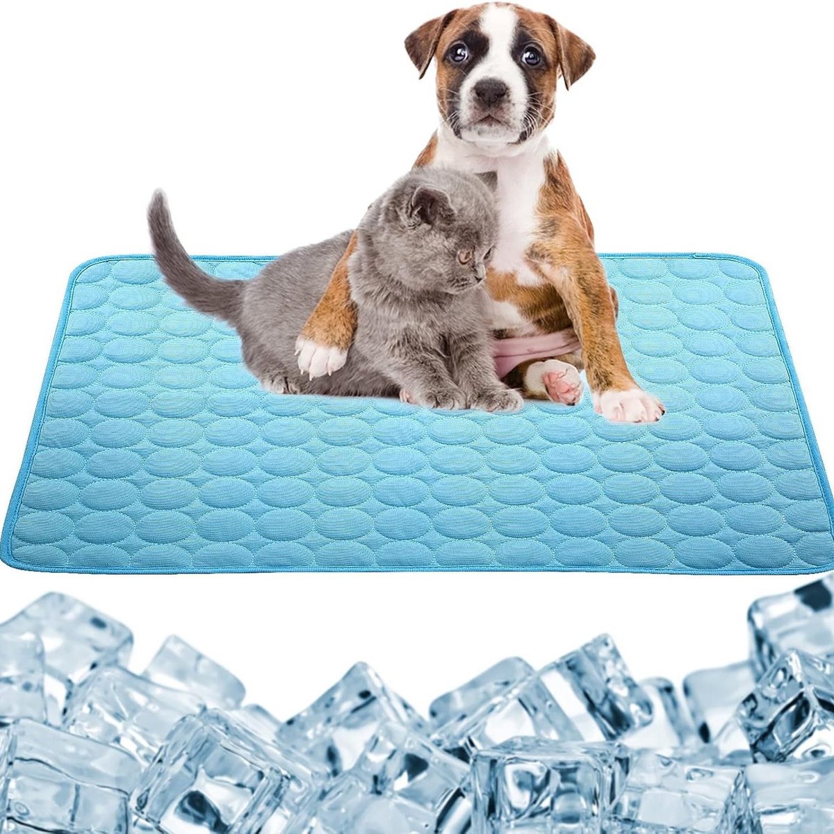 Koelmat Voor Hond & Kat – 40×60 cm – Honden Koelmat (Q-Max>0.4) – Koelpad voor Huisdieren – Ice Silk Ademend Dekbed voor Honden en Katten – Koelende Slaapmat voor de Zomer – Blauw