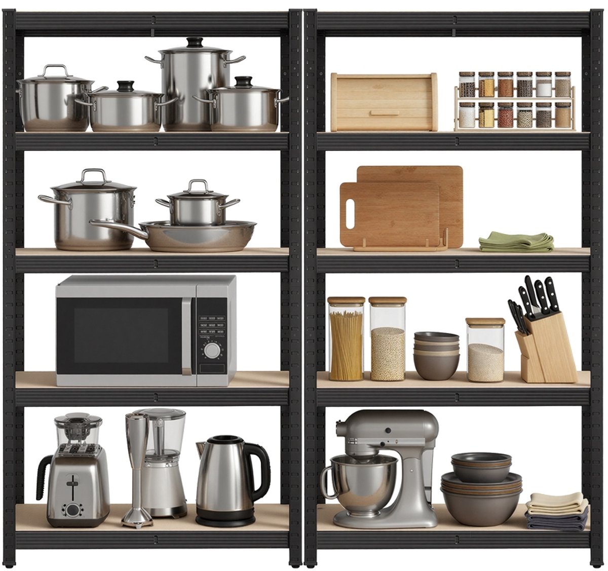 SONGMICS - Stellingkast - Opbergrek - Set van 2 - 5 Lagen - Max 650 kg - Verstelbare - Industrieel