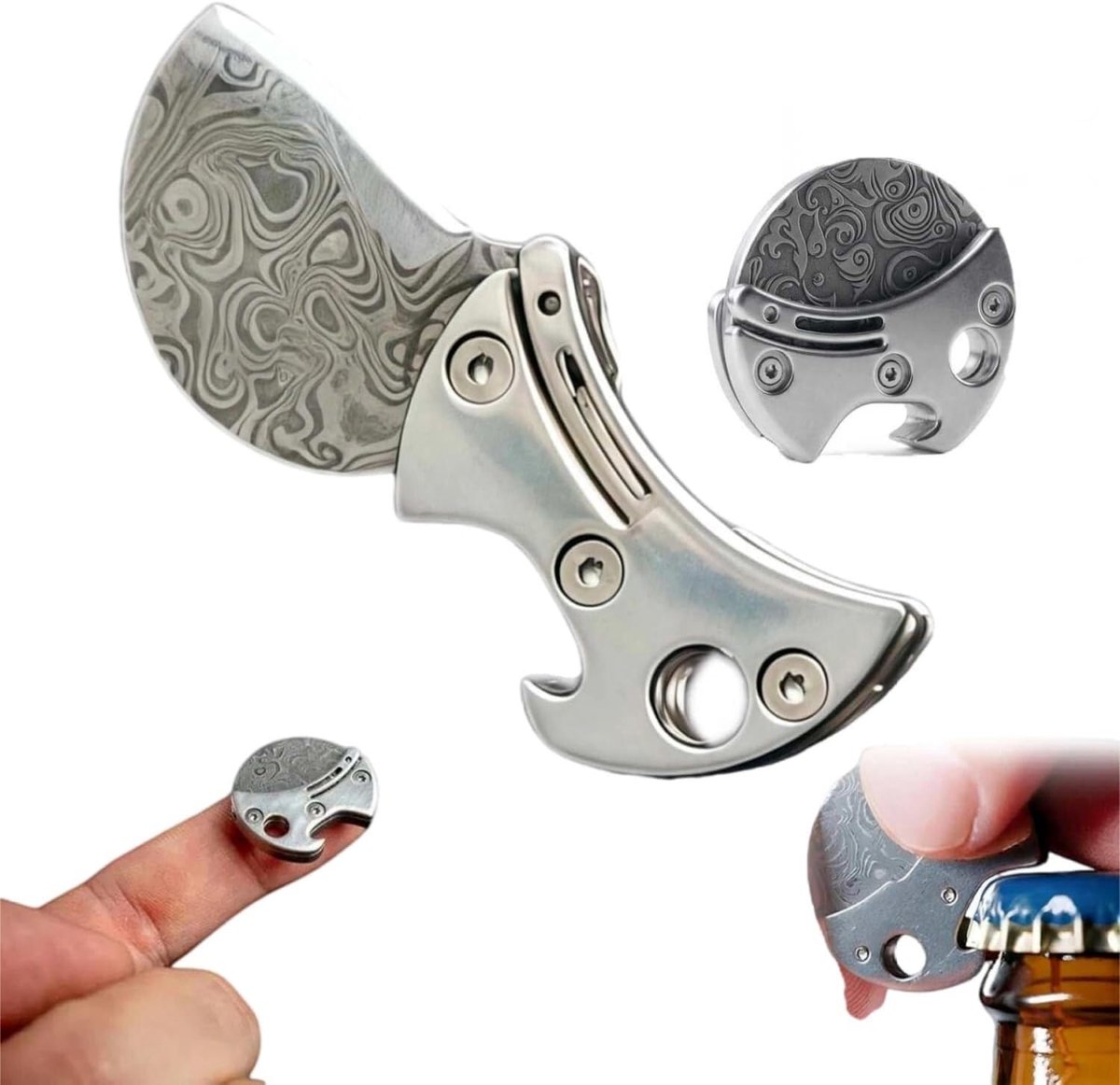 Mini blikopener - 2,5 × 2,5 × 0,3 cm - Met patroon - Gebruiksvriendelijk - Lichtgewicht en draagbaar - Geschikt voor glazen en plastic potten - Zilver