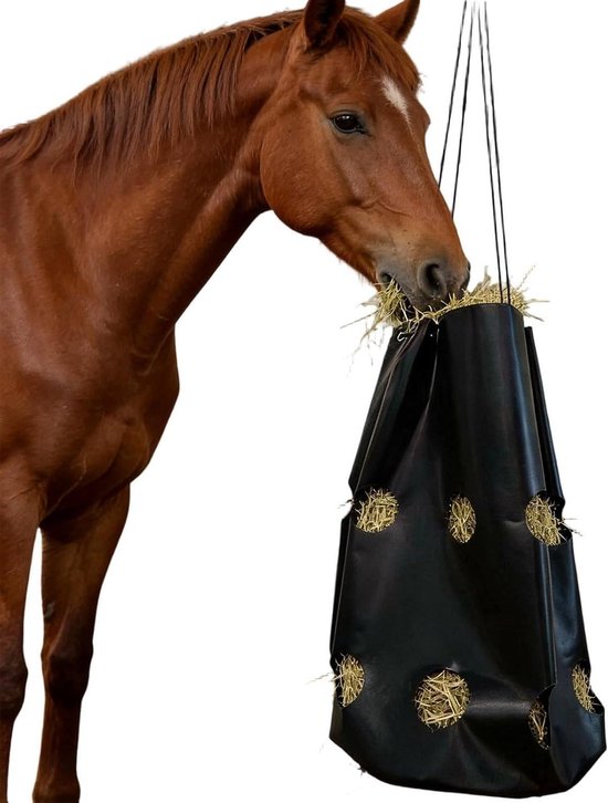 Hooizak Verstelbaar - Slow Feeding Tas - Voer Gedoseerd - 16 Openingen - 88L Capaciteit - Zwart