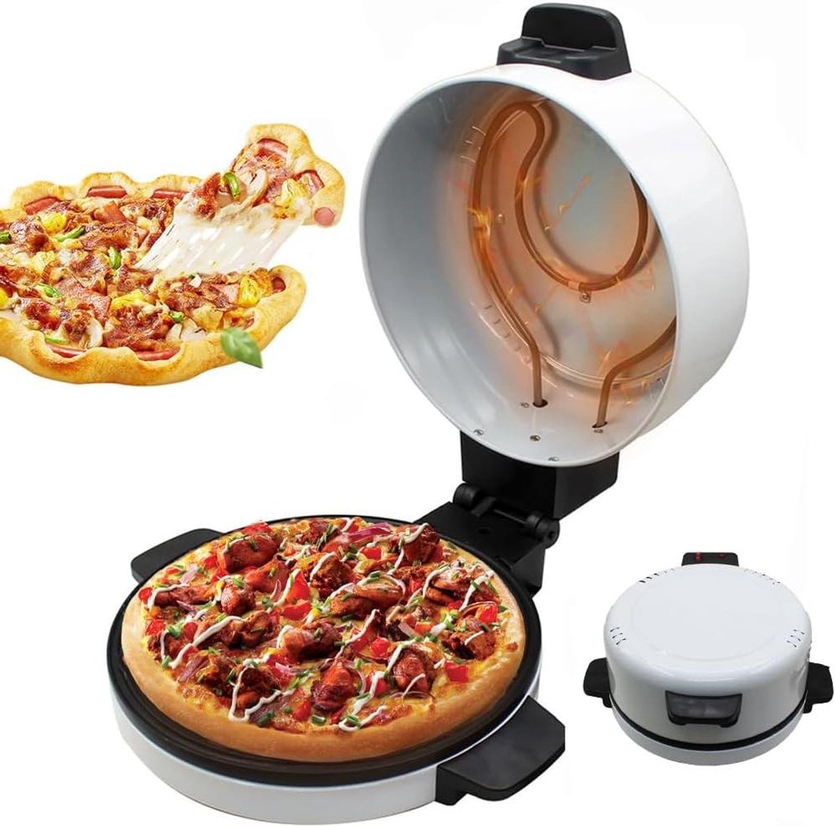 Elektrische Pizzamaker - Keuken Grill - Snelle Maaltijden - Antiaanbaklaag - 30 cm Plaat - Wit