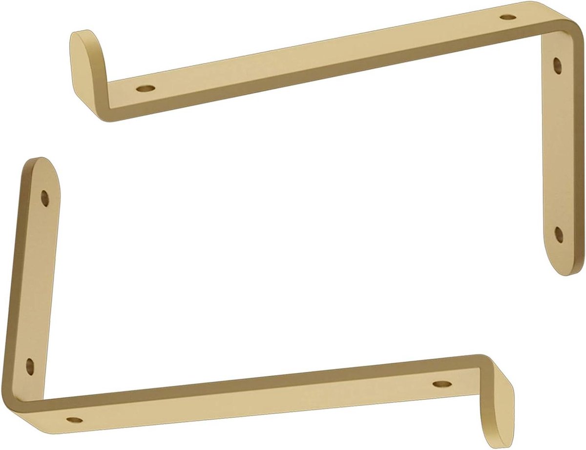 L-Vormige Plankbeugel - Metalen Steun - Wandmontage - Massief Staal - 2 Sets 200mm - Goud