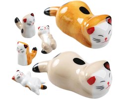 ABOOFAN 6 Stuks Lucky Cat Eetstokjessteun Keramisch Kattenbeeld Fengshui-kat Standbeeld Katten Eetstokjes Rustset Decoratieve Eetstokjessteun Chinese Keukenbenodigdheden Servies Keramiek