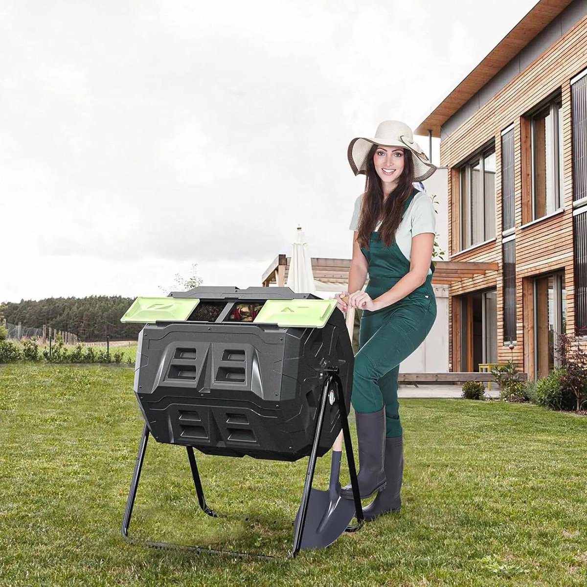 Compostbak Tuin - Composteer Tros - Afval Verwerken - Dubbele Kamer - 43 Gallon - Zwart