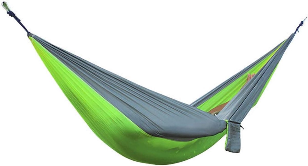 Hangmat 2 personen - Kampeerhangmat Buiten - Ontspannen in de natuur - Lichtgewicht en compact - 260x140 cm - Grijs groen