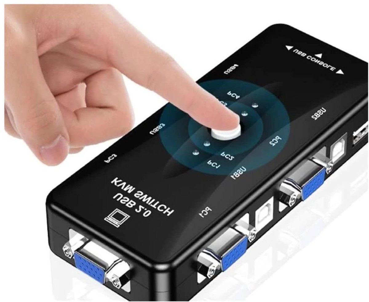KVM Switch - VGA Splitter - Meerdere PC's Beheren - Geen Software Nodig - 4 Poorten - Zwart