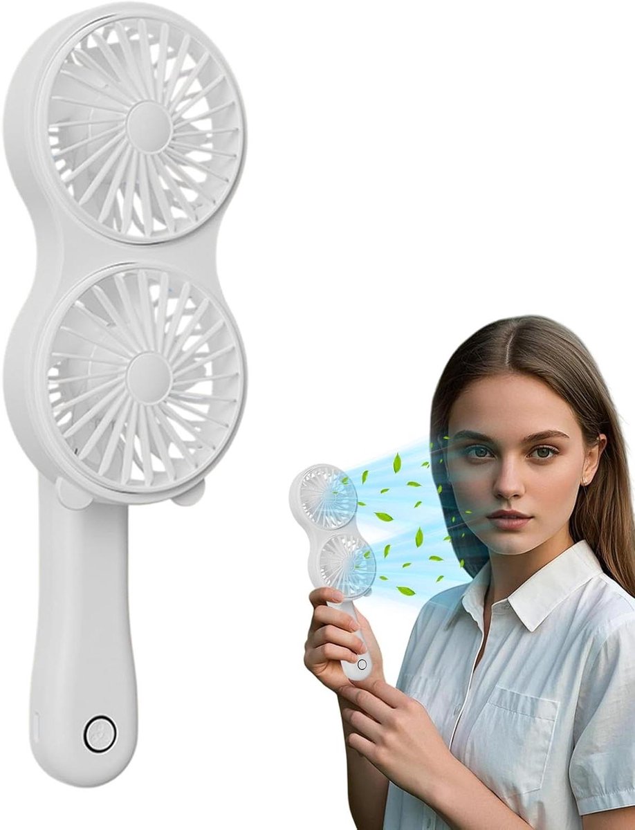 Persoonlijke Ventilator - USB Oplaadbaar - Frisse Lucht - Dubbele Kop - 15.5 cm - Wit