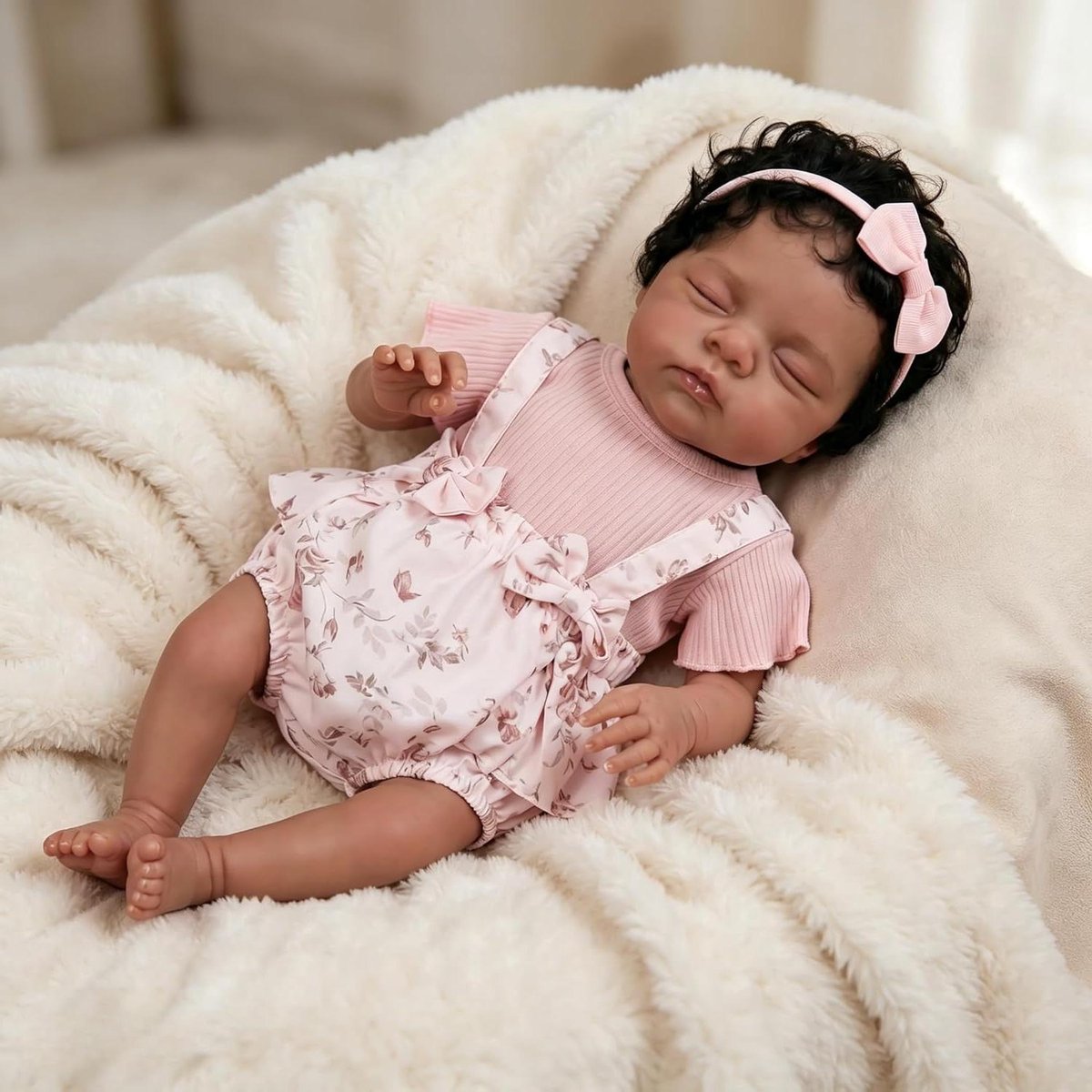 Levensechte Baby Pop - Newborn Pop Slapende Pop - Kinderspeelgoed - Handbeschilderd Haar - 48 cm - Donker