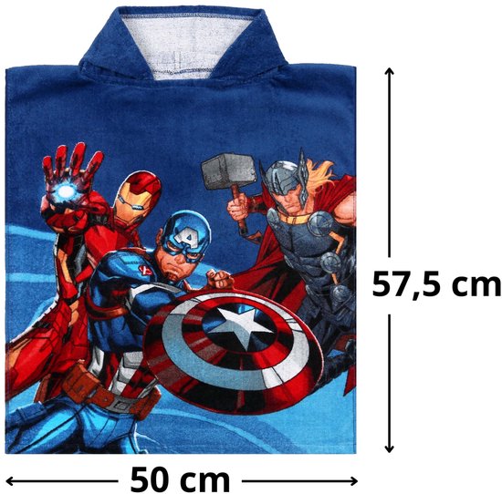 MARVEL Avengers Zwembadhanddoek, sneldrogende poncho met capuchon voor kinderen, op het strand, 100% katoen 50x115cm OEKO-TEX van Marvel Avengers — afbeelding 3