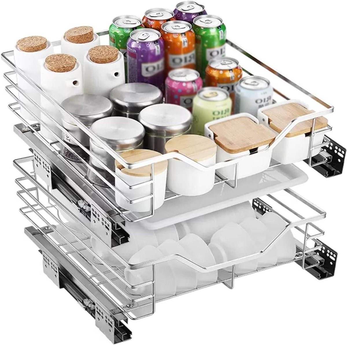 Keukenlade Organizer - Uittrekbare Plank - Kasten Opruimen - Dubbele Laag - 50 cm - Zilver