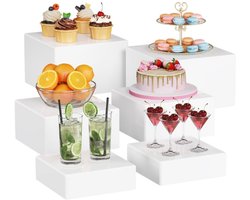 Buffet Display Risers Set 6-Delig - Voedselpresentatie Standaarden - Dessert En Buffet Tafels - Nestbare Kubus Displays - Catering En Evenementen Stands - Wit
