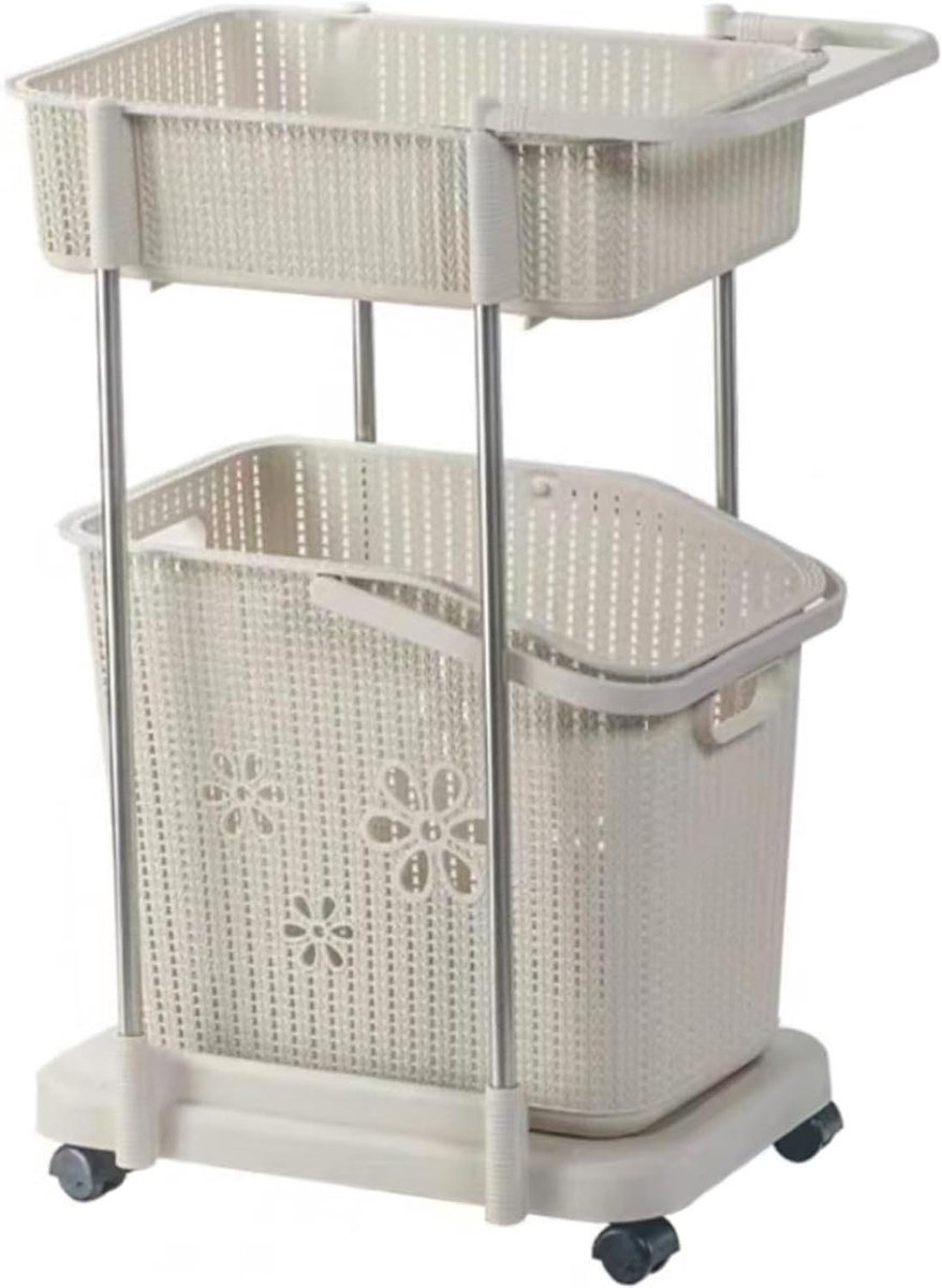Opvouwbare Wasmand - Kleding Sorteerder - Efficiënte Opslag - Met Verrijdbare Planken - Gelaagd Ontwerp - Kaki