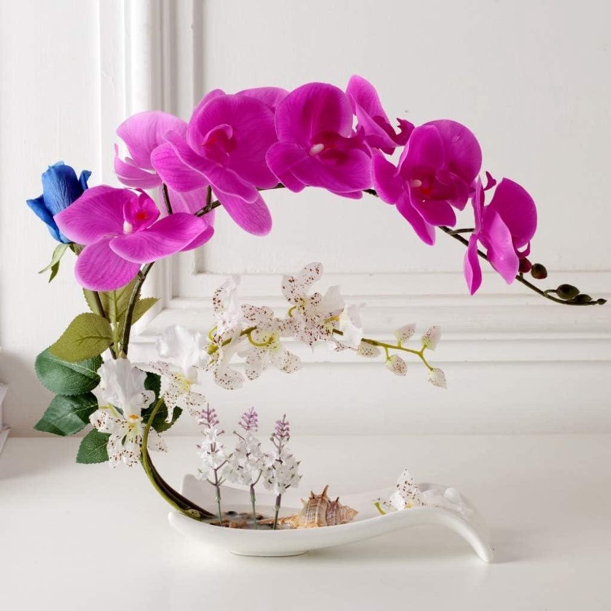 Kunstbloemen Orchideeën - Nep bloemen - Decoratie Huis - Realistisch Uiterlijk - Met Vaas 