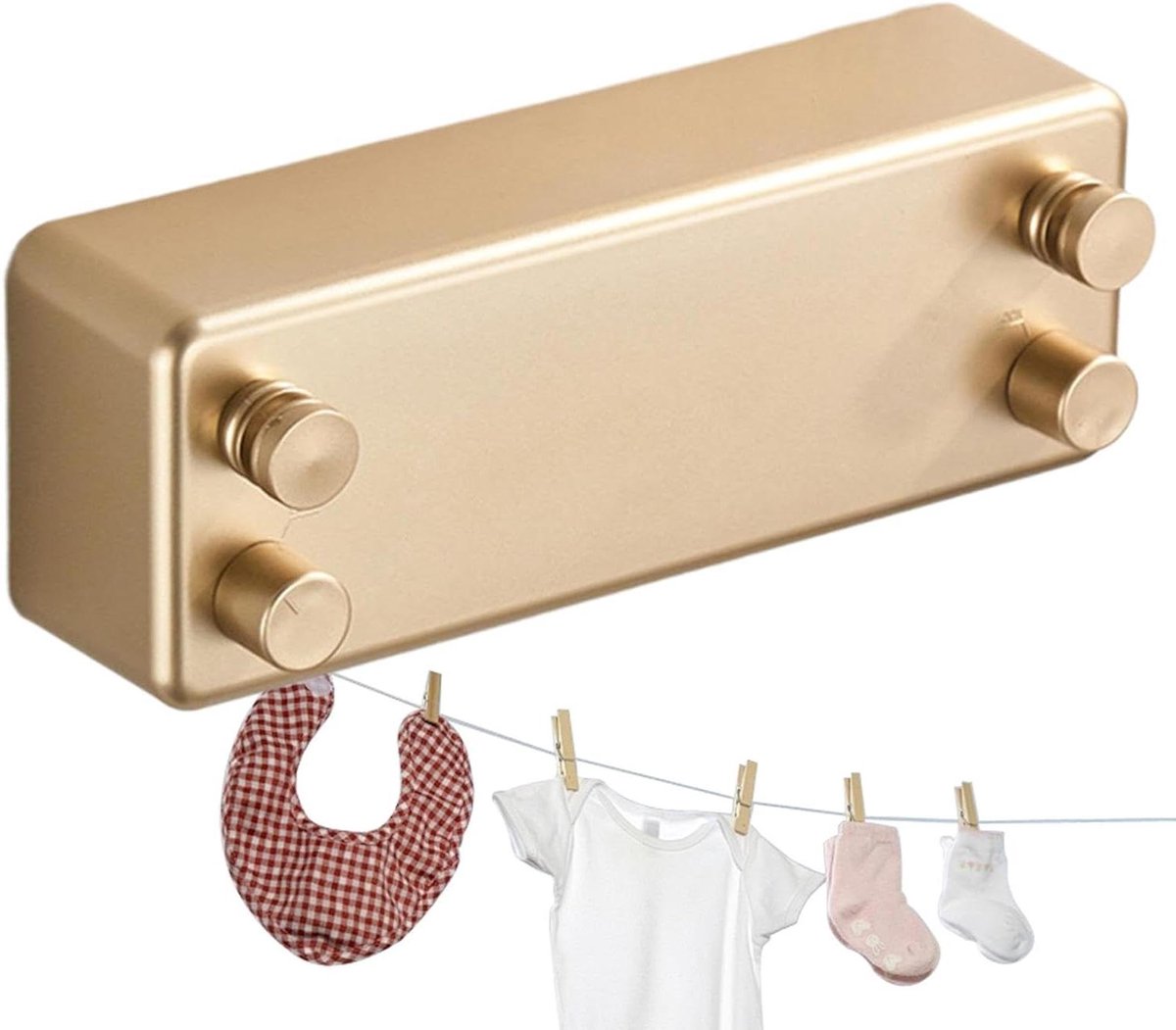 Dubbele Waslijnen - Intrekbaar Droogrek - Was Drogen - Ruimtebesparend Ontwerp - 23 cm - Goud