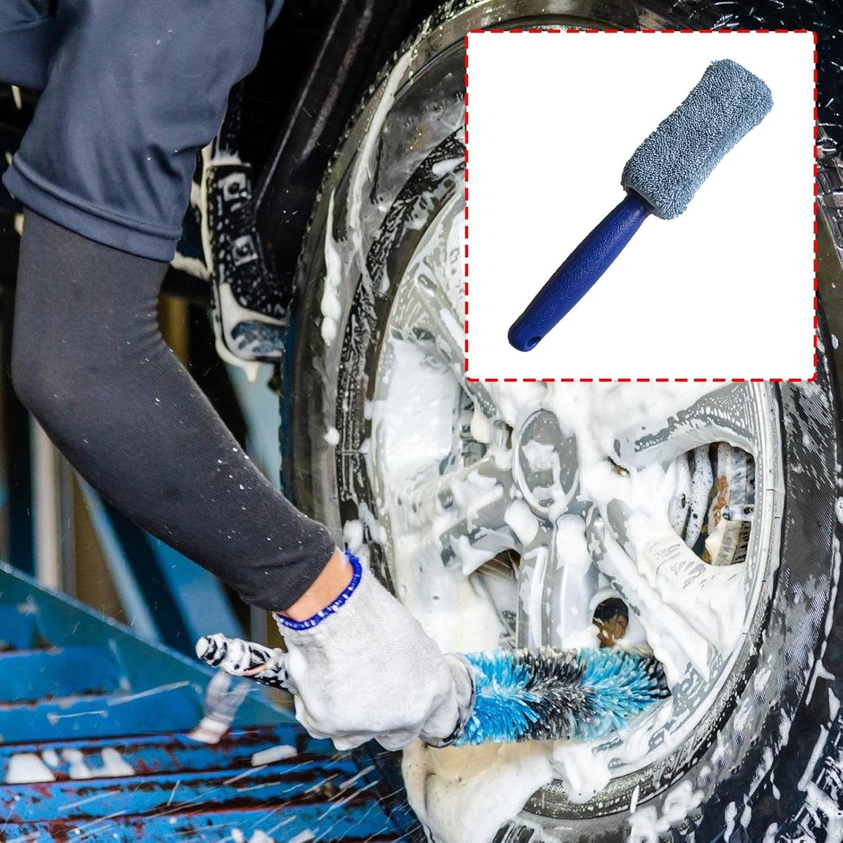 Auto poetsborstel - Velgenborstel - Wielreiniging - Ergonomisch handvat - 29 cm - Groen