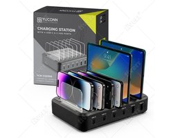 YUCONN Oplaadstation Snellader- 6 Poorten - Familie Oplaadstation Smartphones/Tablet - Charging Station USB Snellader - Lader voor Thuis en Kantoor