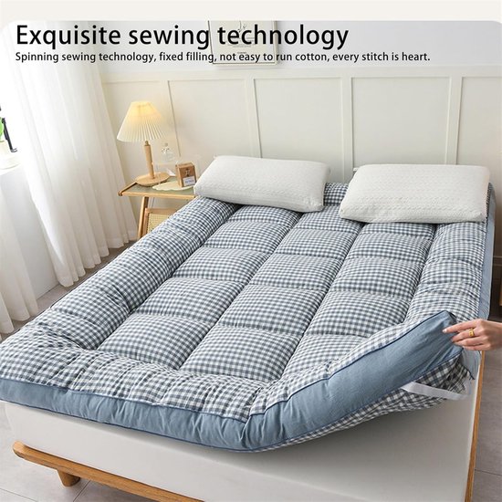 Opvouwbare Futonmatras - Vloerbed - Ruimte Besparen - Japanse Stijl - 6cm Dik - Kariertes Grau — afbeelding 2