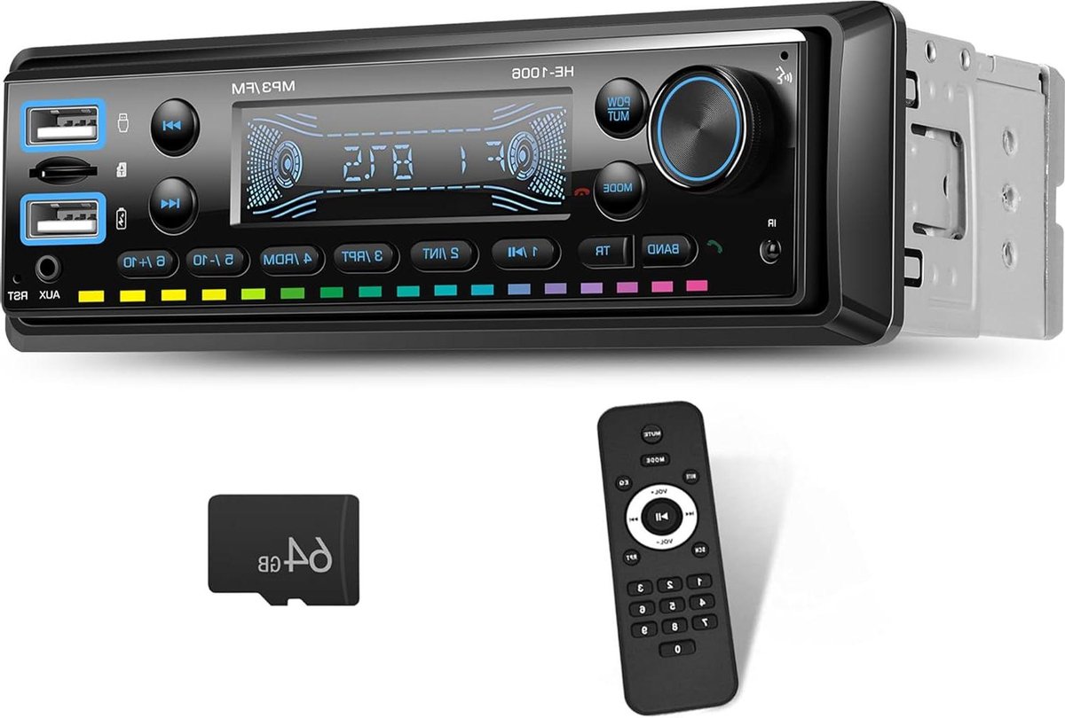 Auto Stereo - Muziek Radio - Veilig Rijden - Bluetooth 5.0 Connectiviteit - Enkele Din - Zwart