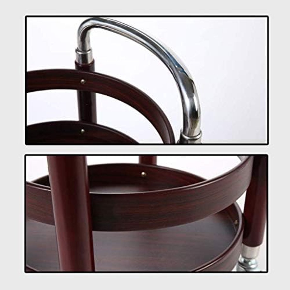 Houten Serveertrolley 2-Laags op Wielen – Wijnkar / Theekar / Bar Cart met 360° Zwenkwielen & Opstaande Randen – Multifunctionele Keuken & Woonkamer Opbergwagen – Massief Hout – Mobili Bella